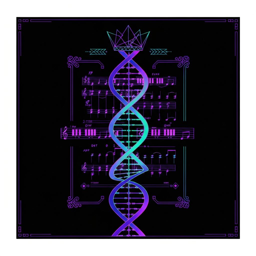 Song blueprint visualized as DNA helix with musical staves