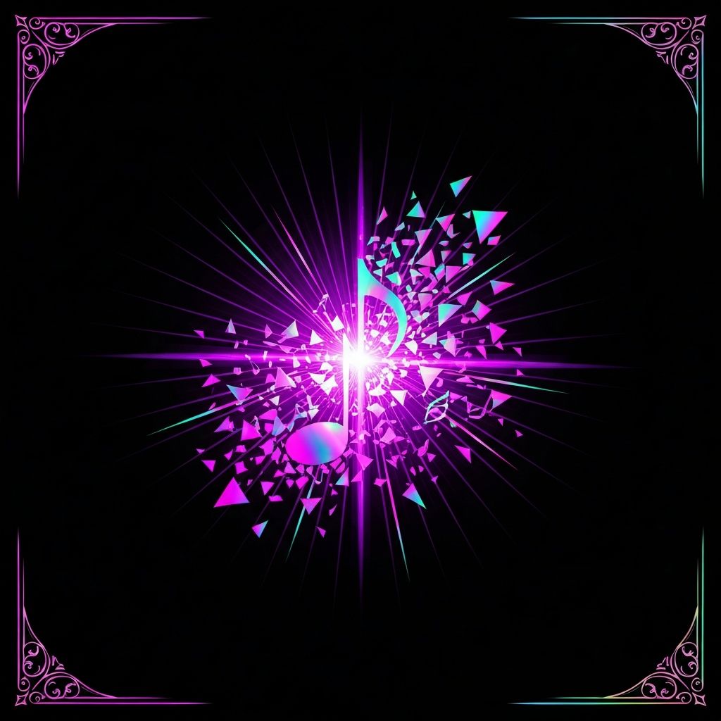 Abstract musical score dissolving into infinite fractal variations